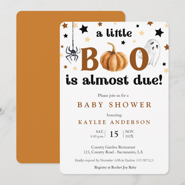 Halloween, en liten babyduschinbjudan inbjudningar (Fram/baksida)