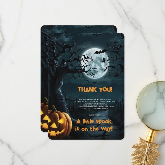 Halloween, en liten pratbubbla Pumpkin Baby Shower Tack Kort (Fram/Back In Situ)