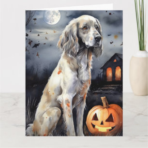 Halloween Engelsk Setter Med Pumpa Skrämmande Kort