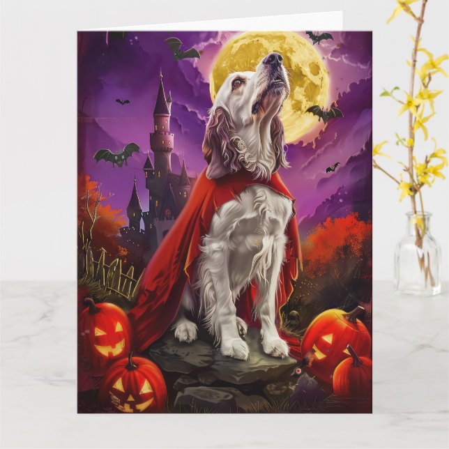 Halloween Engelsk Setter Vampyr Pumpor Skräckinjag Kort (Gul blomma)