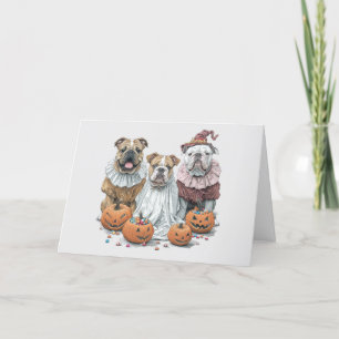 Halloween engelska bulldoggar pumpa helgkort