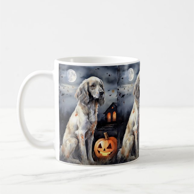 Halloween-engelskt brev med påssjuka kaffemugg (Vänster)