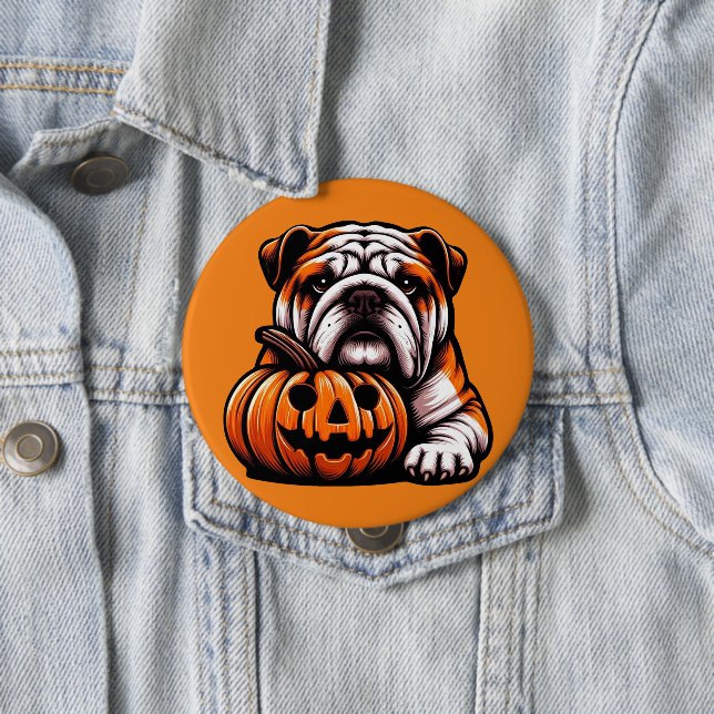 Halloween English Bulldog - Jack o lantern Autumn Knapp (In Situ)
