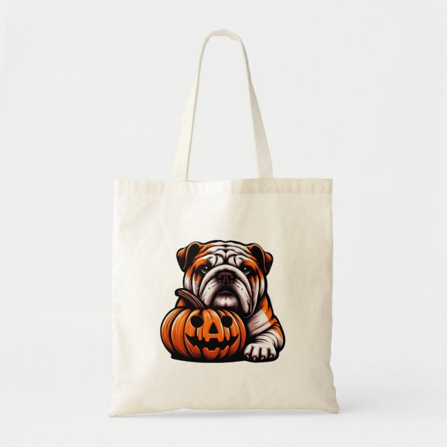 Halloween English Bulldog - Jack o lantern Autumn Tygkasse (Framsidan)