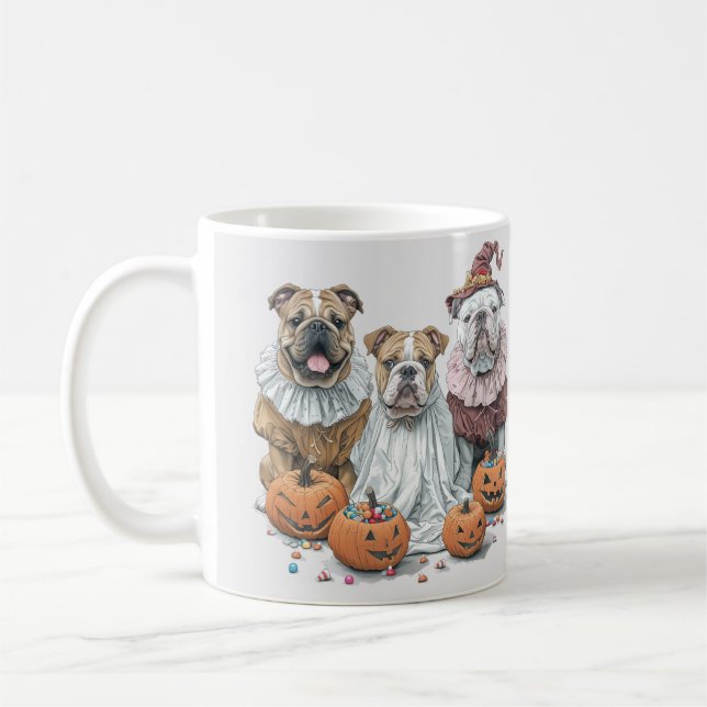 Halloween English Bullhund Pumpkin Kaffemugg (Vänster)