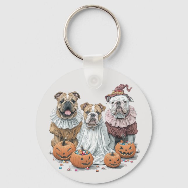 Halloween English Bullhund Pumpkin Nyckelring (Framsida)