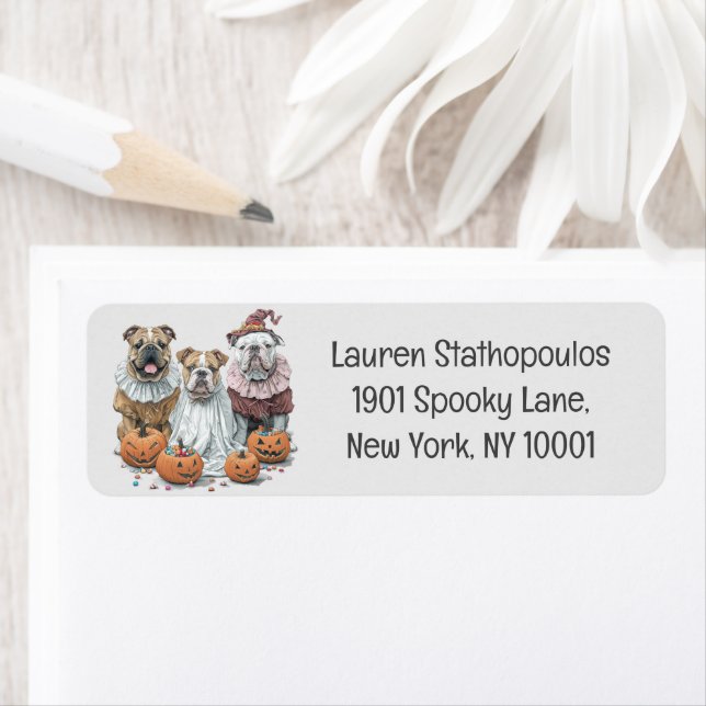 Halloween English Bullhund Pumpkin Returadress Etikett (Insitu)