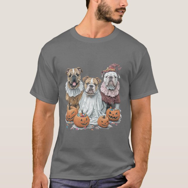 Halloween English Bullhund Pumpkin T Shirt (Framsida)