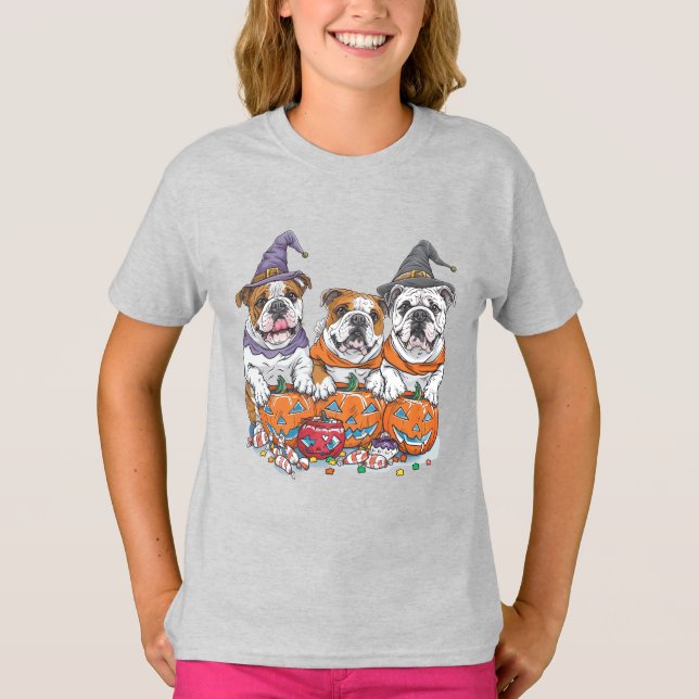 Halloween English Bullhund Pumpkin T Shirt (Framsida)