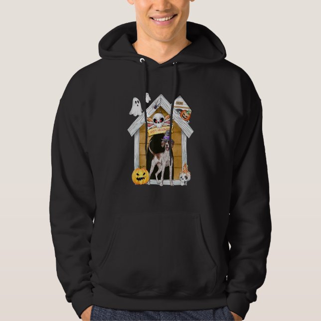 Halloween English Pointer Hund Witch Haunted House Hoodie (Framsida)
