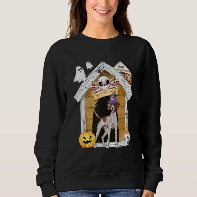 Halloween English Pointer Hund Witch Haunted House T Shirt (Framsida)
