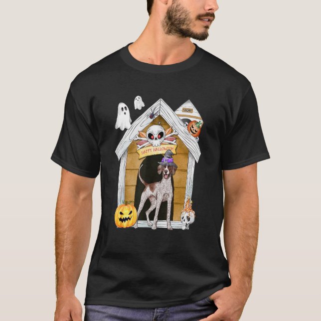 Halloween English Pointer Hund Witch Haunted House T Shirt (Framsida)