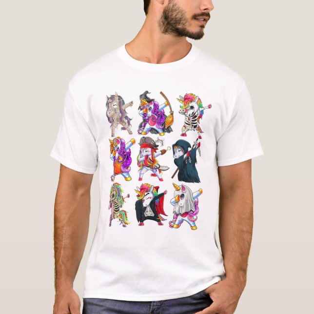 Halloween Enhörning Skelett T Shirt (Framsida)