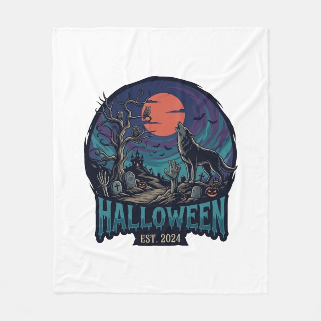 Halloween Est Howling Wolf Red Moon Zombie Hand_1 Fleecefilt (Framsidan)