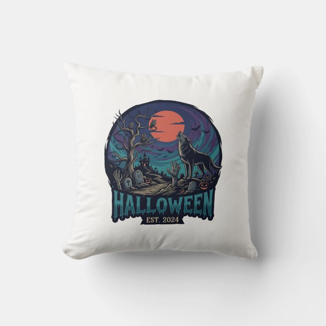 Halloween Est Howling Wolf Red Moon Zombie Hand_1 Kudde (Framsida)
