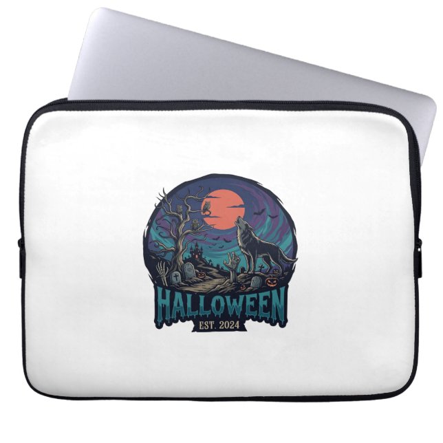 Halloween Est Howling Wolf Red Moon Zombie Hand_1 Laptop Fodral (Framsidan)