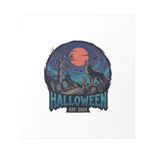 Halloween Est Howling Wolf Röd Mån Zombie Hand_1 Anteckningsblock (Framsida)