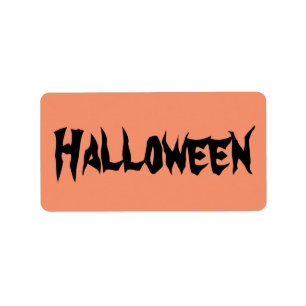 Halloween-etiketter med svart text på Orange Adressetikett
