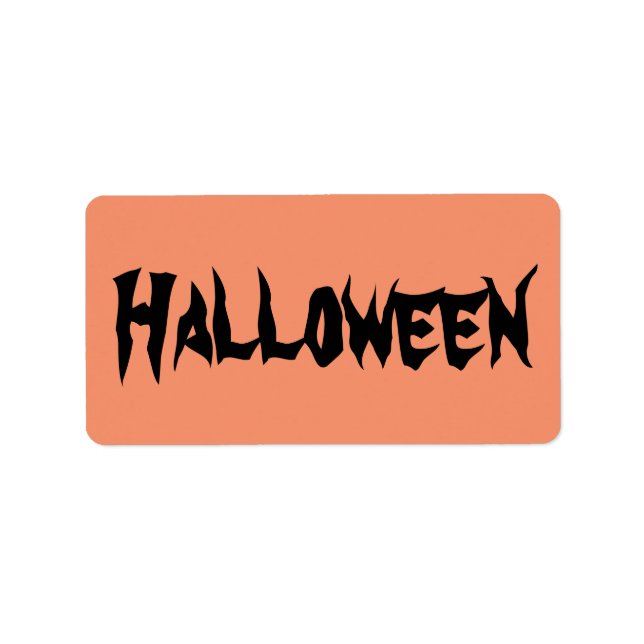 Halloween-etiketter med svart text på Orange Adressetikett (Framsidan)