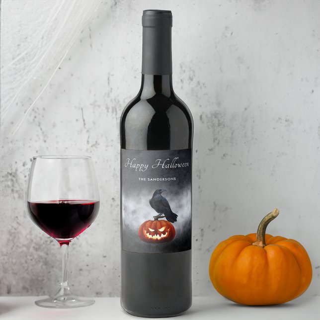 Halloween Evil Pumpkin och Raven Personlig Vinflaska Etikett (Skapare uppladdad)