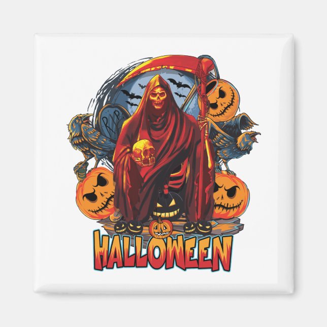 Halloween Evil skeleton, Pumpkin Magnet (Framsidan)