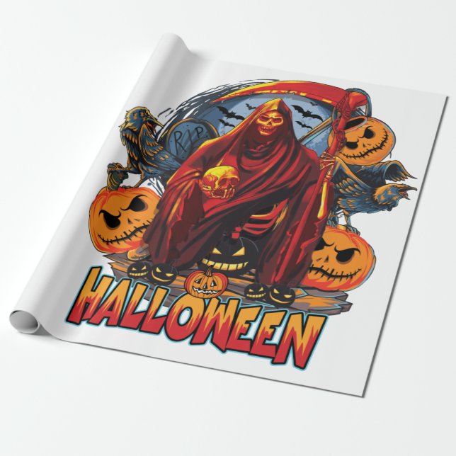 Halloween Evil skeleton, Pumpkin Presentpapper (Utrullad)