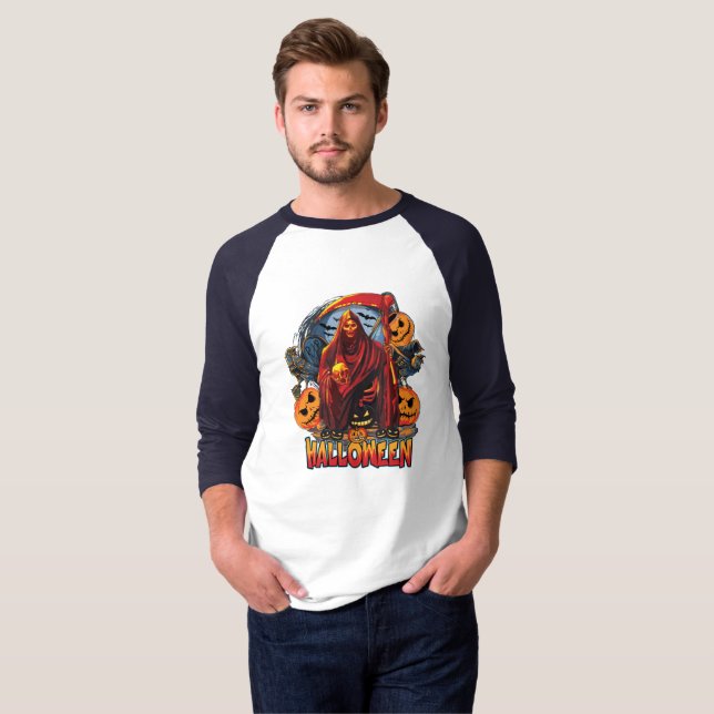 Halloween Evil skeleton, Pumpkin T Shirt (Hel framsida)