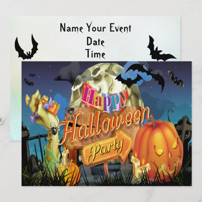 Halloween Fabulous Vector Art Party-inbjudan Inbjudningar (Fram/baksida)