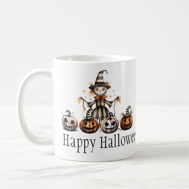 Halloween-Fågelskrämma-design med Jack-o'-mönster  Kaffemugg (Vänster)