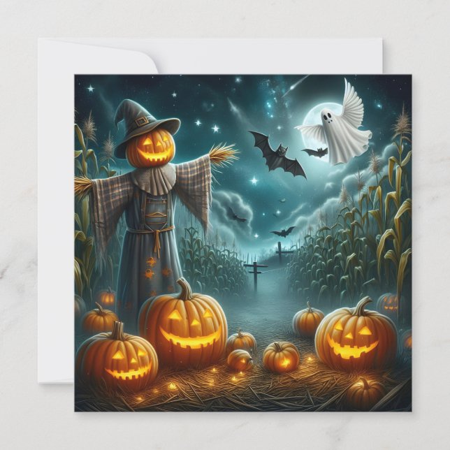 Halloween-fågelskrämma Julkort (Framsida)