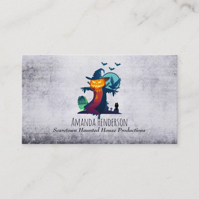 Halloween-Fågelskrämma med Fladdermöss Kråka och U Visitkort (Framsida)