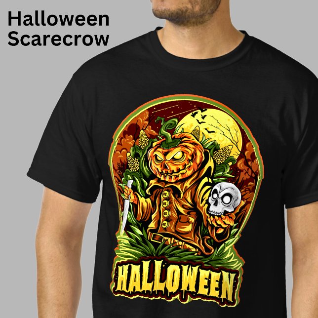 Halloween Fågelskrämma Skull Pumpkin Head Knivar F T Shirt (Skapare uppladdad)
