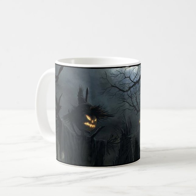 Halloween Fågelskrämma Spooky Scary Haunted oktobe Kaffemugg (Framsida vänster)