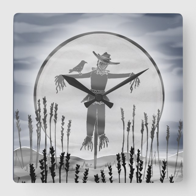 Halloween-Fågelskrämman för akrylväggslås Fyrkantig Klocka (Framsida)