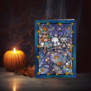 Halloween Fairy Uggla och Cats Art Card Kort