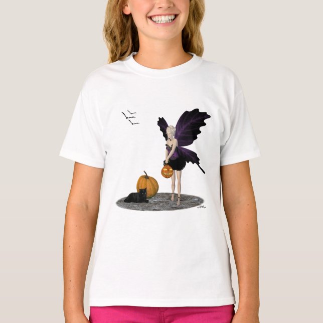Halloween Fairy with Pumpkin Girls T-Shirt (Framsida)