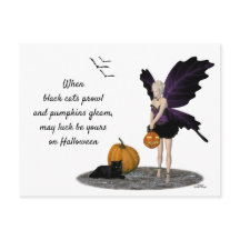Halloween Fairy with Pumpkin Postcard
