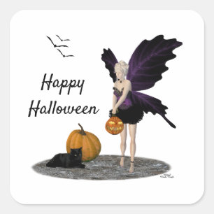 Halloween Fairy with Pumpkin Stickers Fyrkantigt Klistermärke