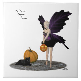 Halloween Fairy with Pumpkins Ceramic Tile Kakelplatta