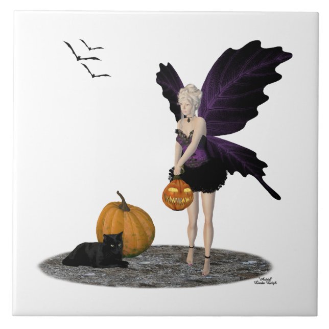 Halloween Fairy with Pumpkins Ceramic Tile Kakelplatta (Framsidan)