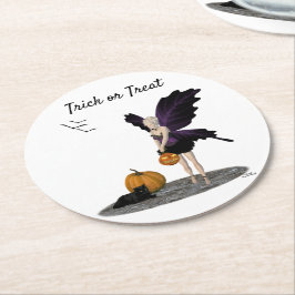Halloween Fairy with Pumpkins Papper Underlägg Rund