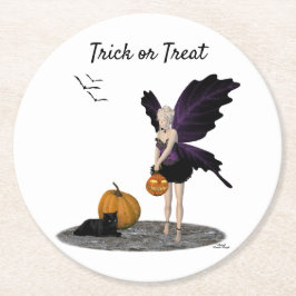 Halloween Fairy with Pumpkins Papper Underlägg Rund