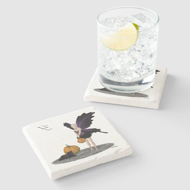 Halloween Fairy with Pumpkins Stone Underlägg (Sidan)