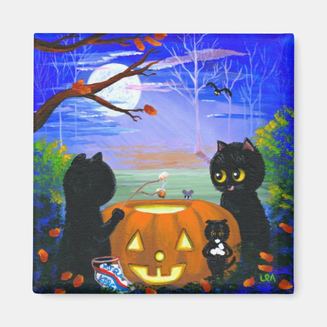 Halloween Fall Black Cat Creationarts Magnet (Framsidan)