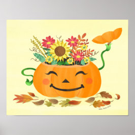 Halloween Fall Blommigt Pumpkin Art-utskrift Poster