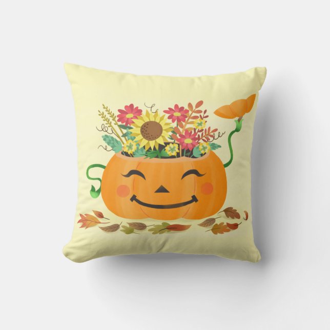 Halloween Fall Blommigt Pumpkin Kudde (Framsida)