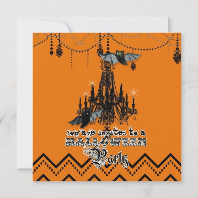 Halloween Fall Chandelier Fladdermus Chevron Zig Z Inbjudningar (Framsida)