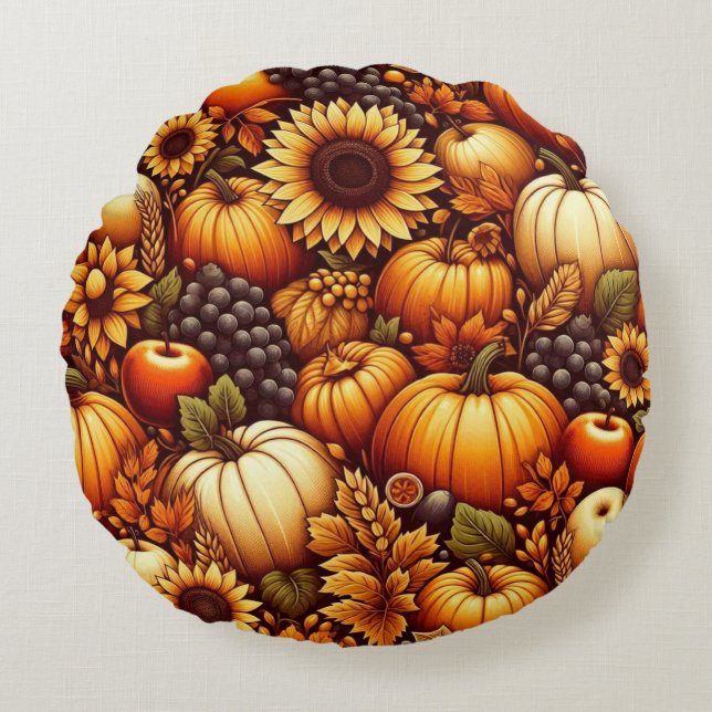 Halloween/Fall/Höst/pumpa Rund Kudde (Framsidan)