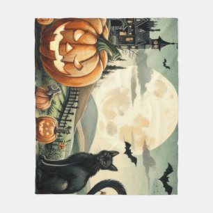 Halloween/Fall/Höst/pumpkin/katt Fleecefilt