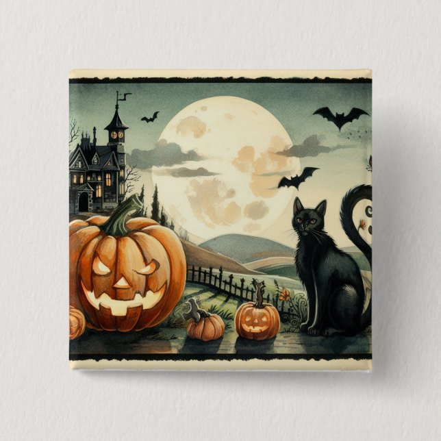 Halloween/Fall/Höst/pumpkin/katt Knapp (Framsida)